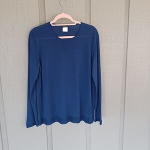 Akris Seamless Crew Neck Sweater Size 12 Women Quiet Luxury Cashmere Silk Blue